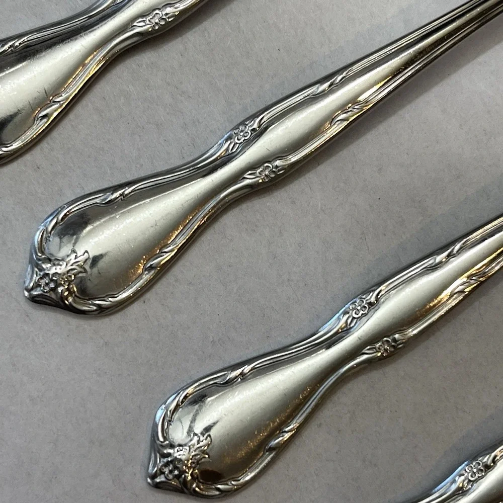 6 Insico International Silver Stainless Salad Forks Victorian Charm Embassador